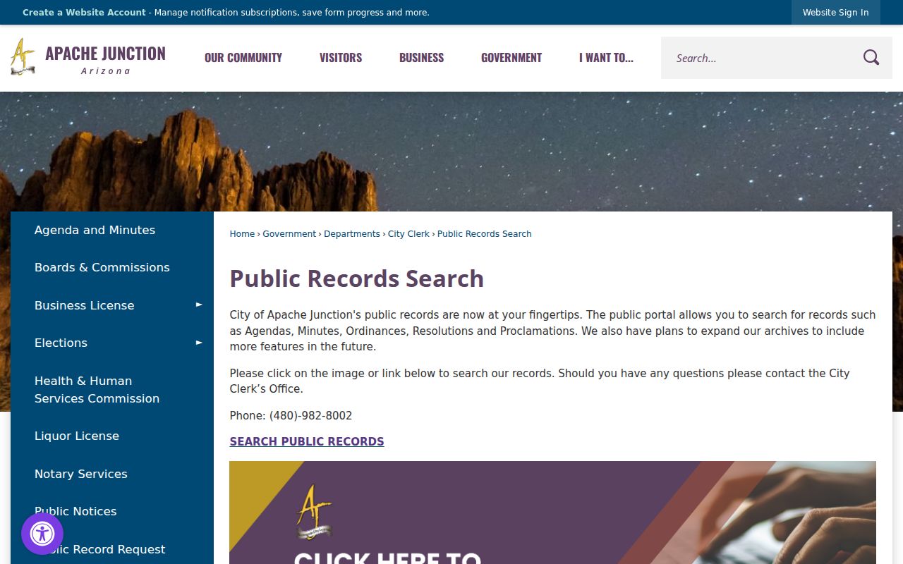 Apache Junction residents directory municipal records archive