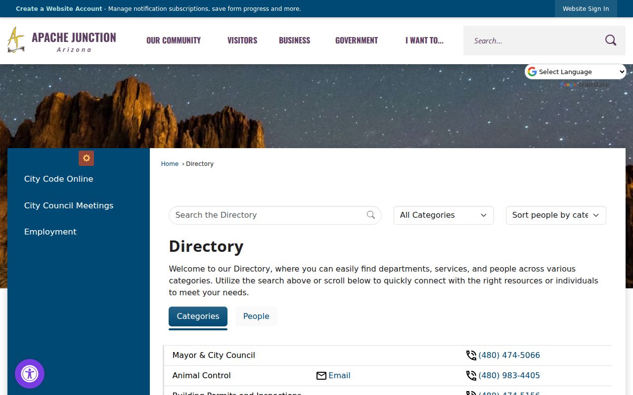 Apache Junction residents directory city staff search