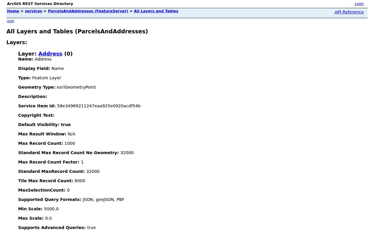 Apache Junction street directory parcel and address GIS fields